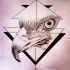 Realistic eagle face on geometric drawings tattoo design