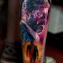 Realistic old Logan portrait tattoo on leg3