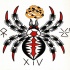 Red-and-black old school spider and sacred signs tattoo design