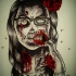 Mulher zumbi vermelho-e-cinza em design de tatuagem de óculos