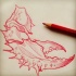 Red-ink pencil work crab claw tattoo design