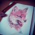 Red crying fox with bead decorations tattoo design