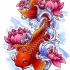 Red koi fish and pink lotus flowers tattoo design