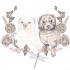 Romantic grey-ink rodent couple in floral frame tattoo design