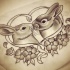 Romantic kissing rabbit couple in flowers tattoo design