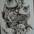 Romantic owl couple with roses tattoo design