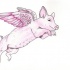 Rosy winged flying pig with nipples tattoo design