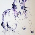 Running horse with purple watercolor elements tattoo design