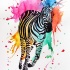 Running zebra on bright rainbow background tattoo design