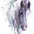 Sad purple-and-turquoise horse head tattoo design