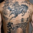 samurai su cavallo e castello tatuaggio pieno di schiena