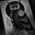 Scary black-eyed owl on black moon background tattoo design
