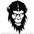 Scary black-ink fluffy chimpanzee head tattoo design
