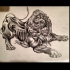 Scary full-size grey roaring lion tattoo design