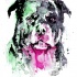 Scary green-and-pink watercolor rottweiler tattoo design