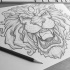 Scary uncolored roaring lion head tattoo design
