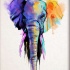 Scary watercolor black-eyed elephant head tattoo design