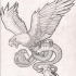 Screaming grey eagle keeping a long snake tattoo design