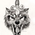 Screaming grey wolf head pierced with a sword tattoo design