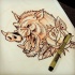 Screaming wild horned pig with rose buds tattoo design