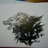 Screaming wolf head and bird flock tattoo design