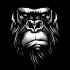Serious white-ink gorilla muzzle on black background tattoo design
