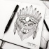 Severe grey-color bear in indian hat tattoo design