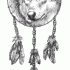 Severe white wolf face in the dream catcher tattoo design