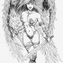 Guerreiro de mulher sexy anjo blindado com desenho de tatuagem de espadas