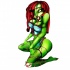 Menina zumbi verde sexy com design de tatuagem de cabelo vermelho longo