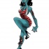 Pin-up mulher zumbi sexy em design de tatuagem de maiô vermelho