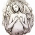 Tímido desenho de tatuagem de mulher de anjo nu de tinta cinza