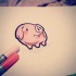 Shy tiny rosy cartoon pig tattoo design
