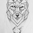 Simple dotwork geometric wolf with mountains view tattoo design