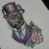 Sir bulldog in suit and hat with flowers tattoo design