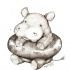 Small grey hippo in starred lifebuoy tattoo design