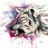 Snarling wolf head design on pink splash background by Lucky978
