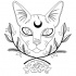 Sphynx cat with reverse moon sign and crossed branches tattoo design