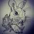 Splendid rabbit portrait and oak leaf tattoo design