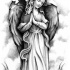Anjo orando em pé com um desenho de tatuagem de faixa memorial