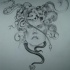 Strick tinta cinza medusa gorgona com design de tatuagem de cobras de cabelo compridas