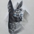 Strict black blue-eyed egyptian cat on pyramid bakground tattoo design
