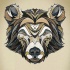 Strict colorful geometric-patterned bear head tattoo design