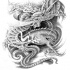 Forte dragão de lapis em desenho de tatuagem de estilo japonês