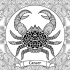 Super black-and-white ornate crab with cencer quote ribbon tattoo design