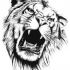 Super black-and-white roaring lion head tattoo design