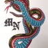 Super colorful blue-belly snake tattoo design