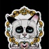 Super grumpy cat portrait in golden frame tattoo design