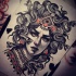 Super snake-haired woman portrait tattoo design