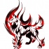 Super tribal black-and-red wolf in fire tattoo design
